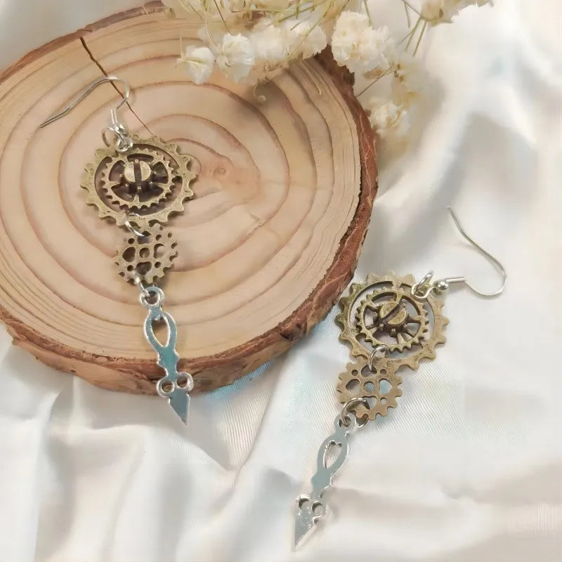 Steampunk Bird Gear Earrings