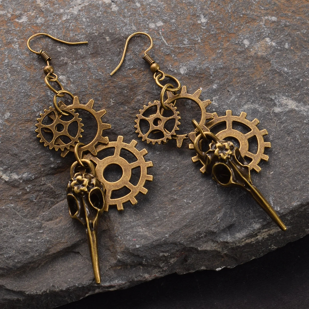 Steampunk Bird Gear Earrings