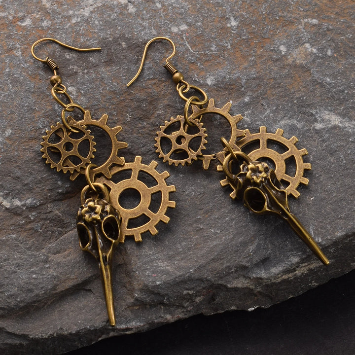 Steampunk Bird Gear Earrings