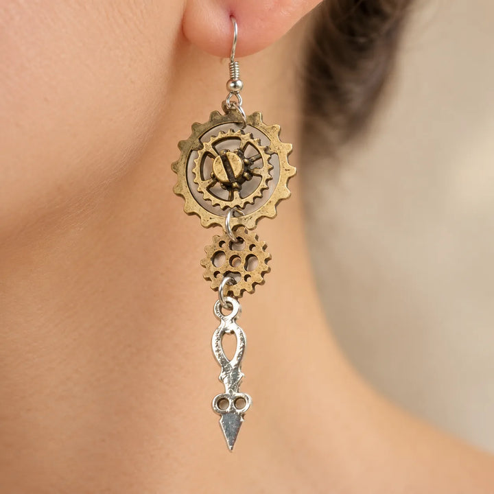Steampunk Bird Gear Earrings Jewelry
