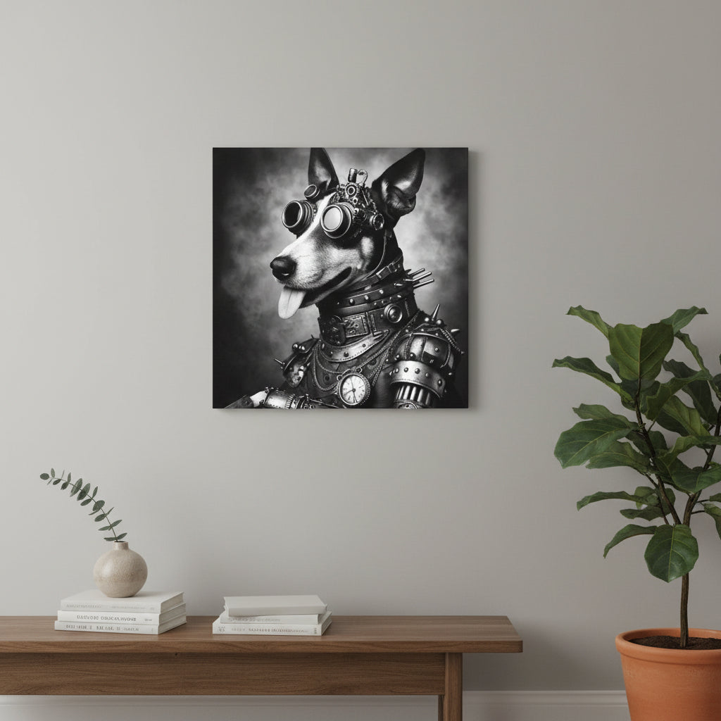 Steampunk Black-And-White Dog Poster