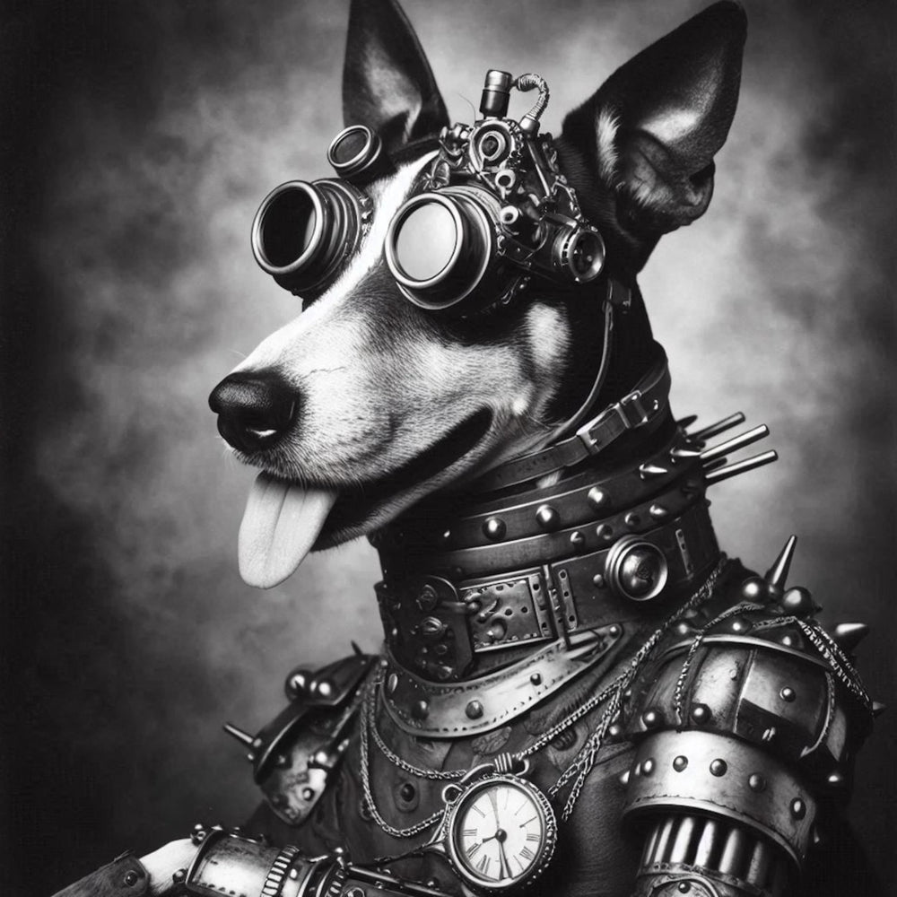 Steampunk Black-And-White Dog Poster Fashion