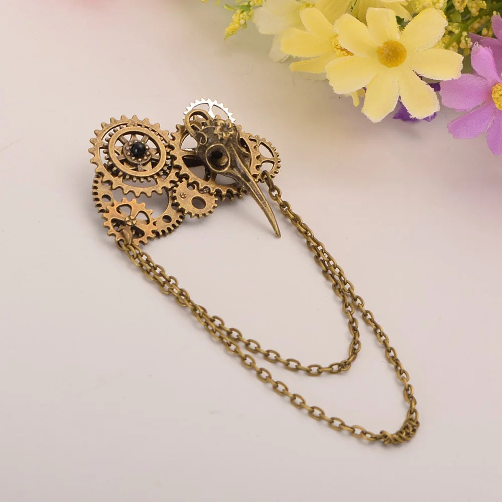 Steampunk Brooch with Gears and Chains Gothic