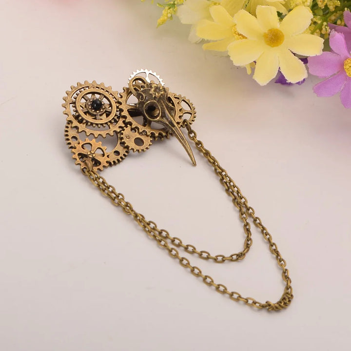 Steampunk Brooch with Gears and Chains Gothic