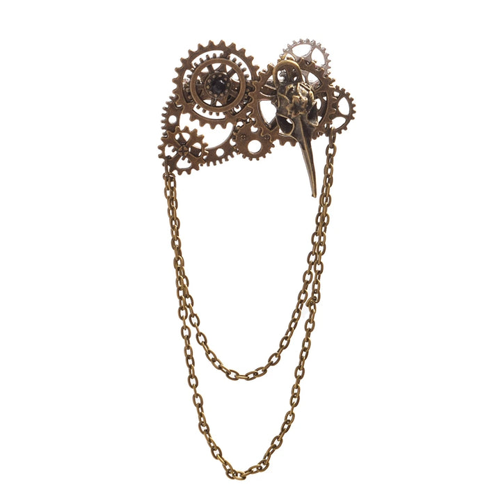 Steampunk Brooch with Gears and Chains Gold