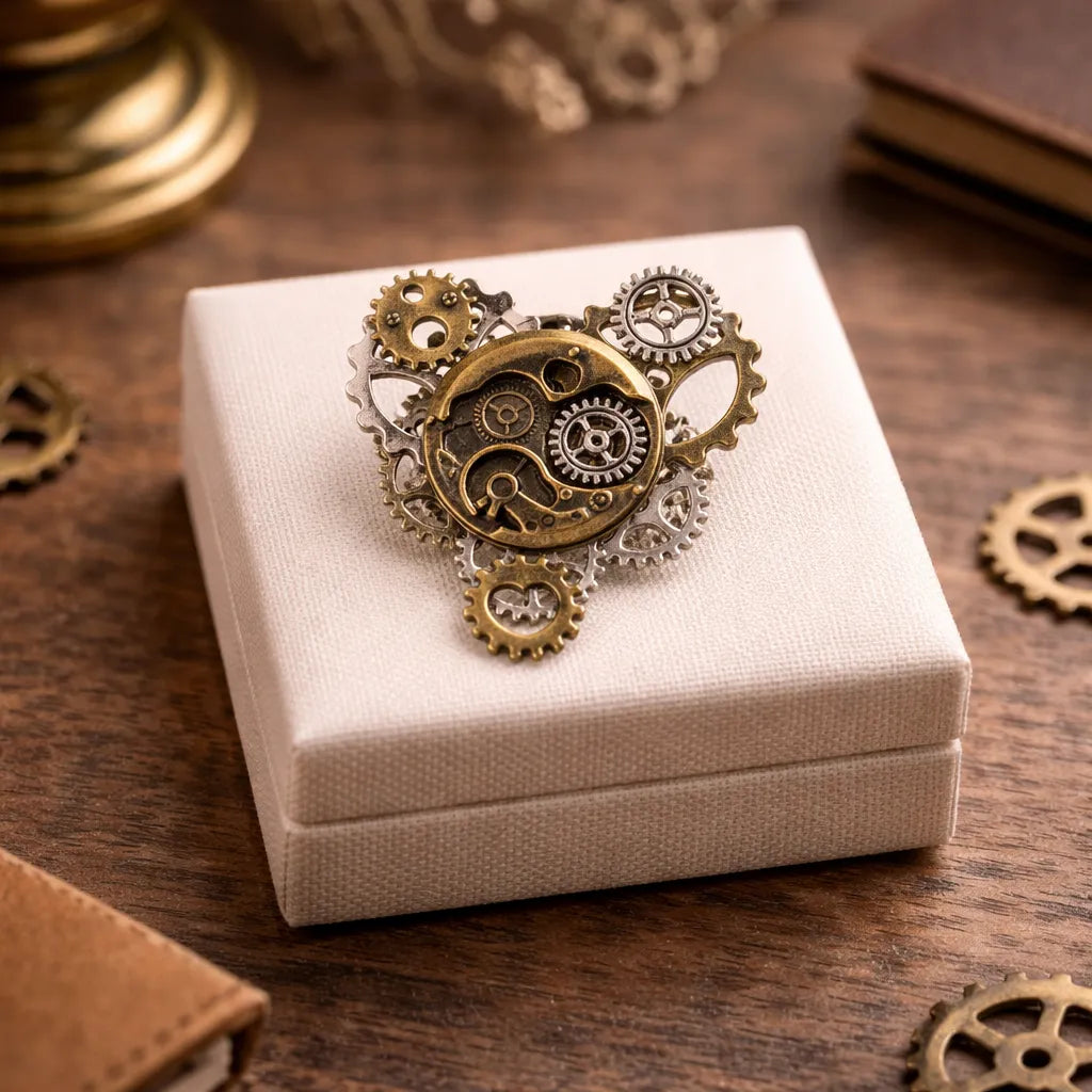 Steampunk Brooch with Gold and Silver Gears 