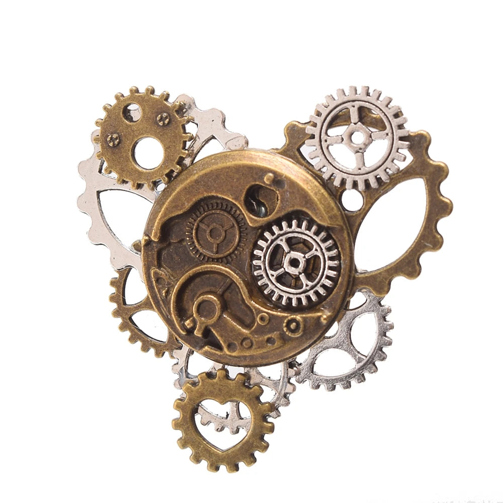 Steampunk Brooch with Gold and Silver Gears Silver