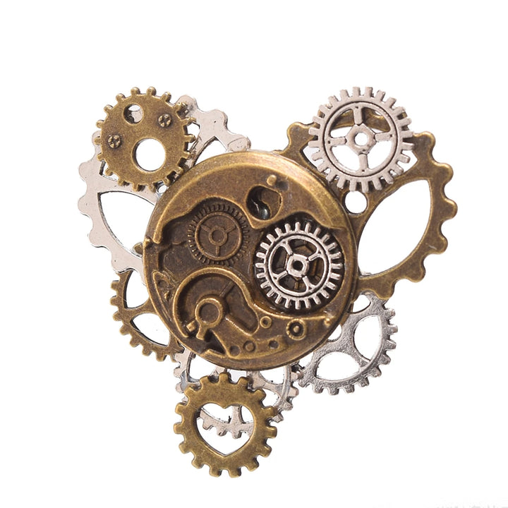 Steampunk Brooch with Gold and Silver Gears Silver