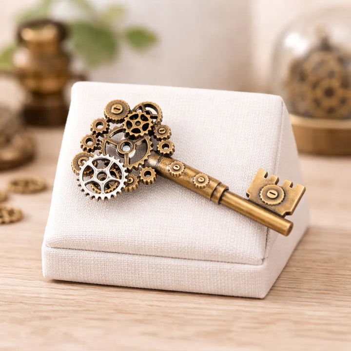 Steampunk Brooch with a Key and Gears