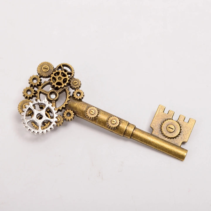 Steampunk Brooch with a Key and Gears Stylish