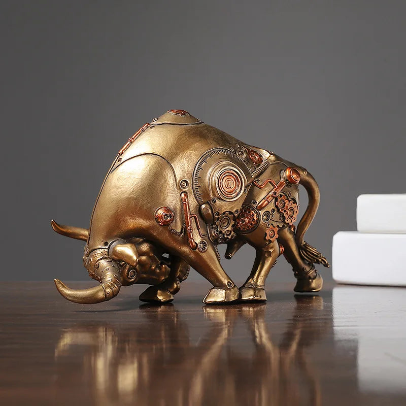 Steampunk Bull Statue Gold