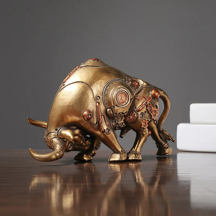Steampunk Bull Statue Gold