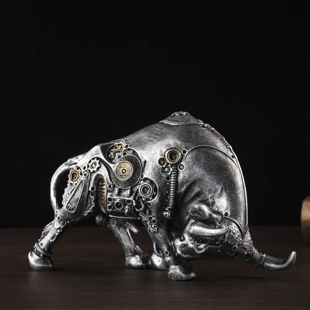 Steampunk Bull Statue Silver