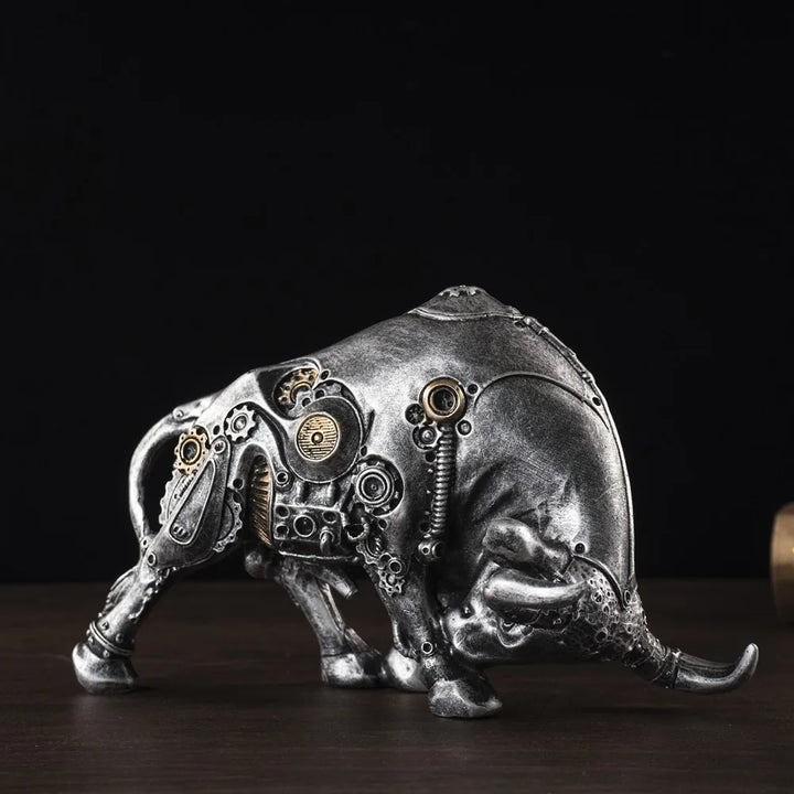 Steampunk Bull Statue Silver