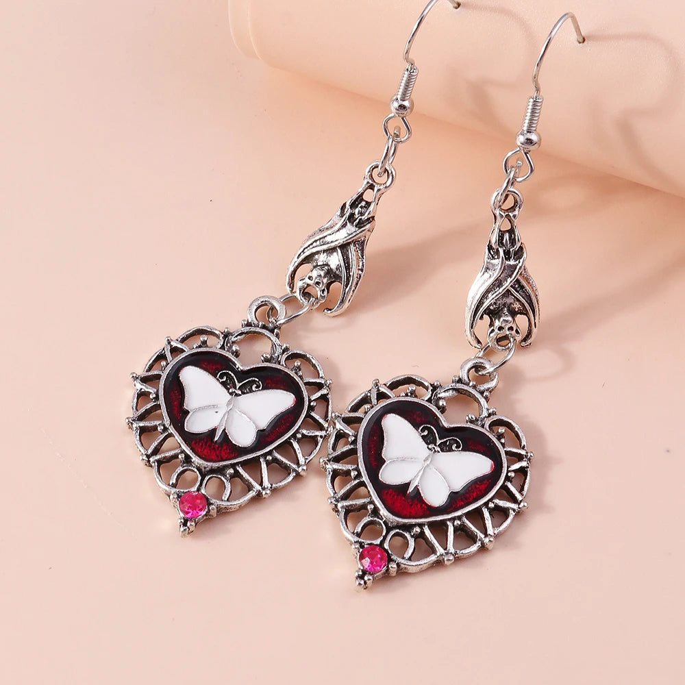 Steampunk Butterfly Heart Earrings