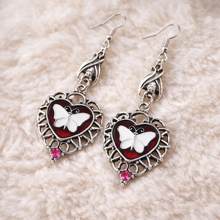 Steampunk Butterfly Heart Earrings White