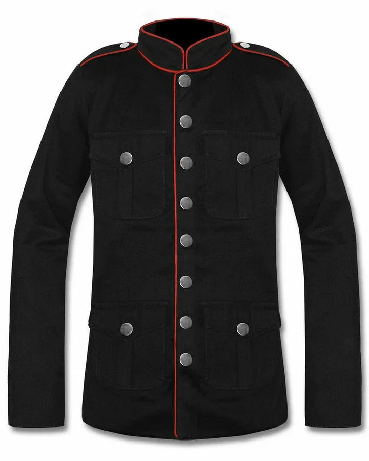 Steampunk Buttoned Jacket With Pockets Red
