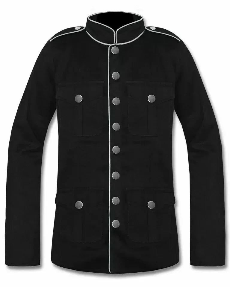 Steampunk Buttoned Jacket With Pockets White