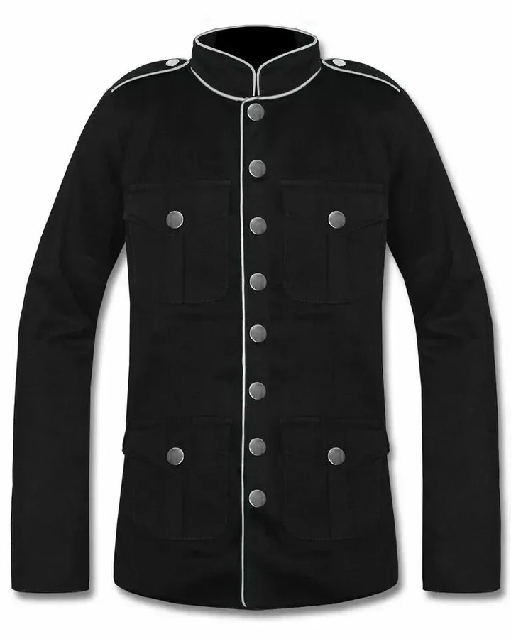 Steampunk Buttoned Jacket With Pockets White