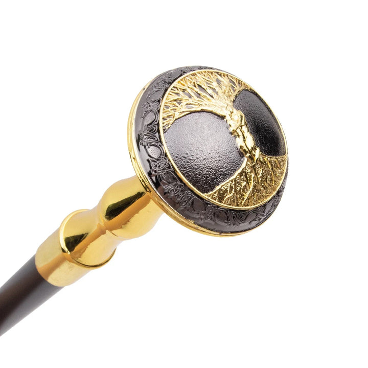 Steampunk Cane With A Black And Gold Tree Design
