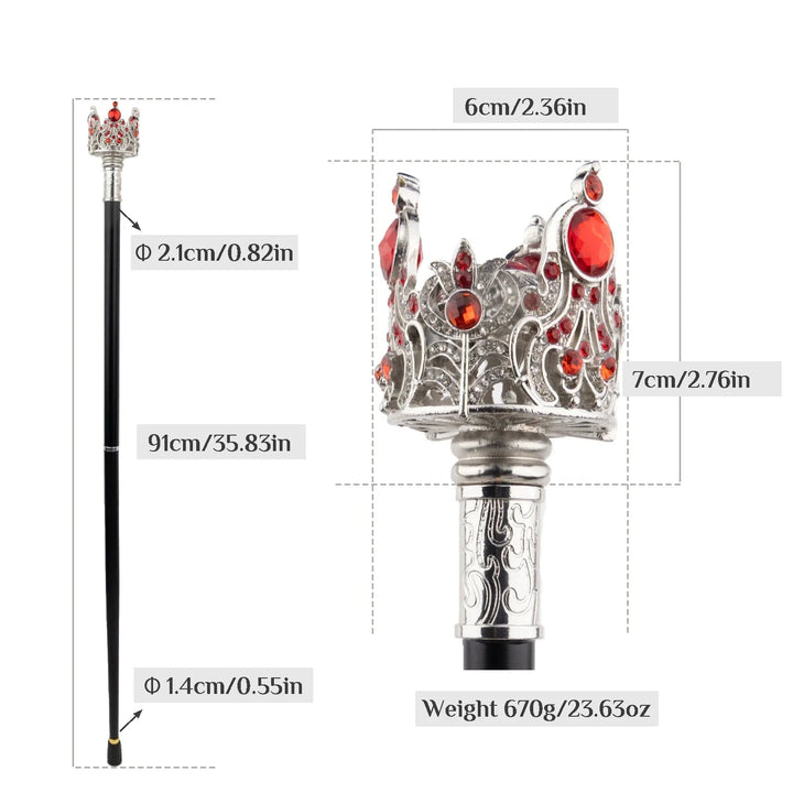 Steampunk Cane With Red And Silver Crown fashionable