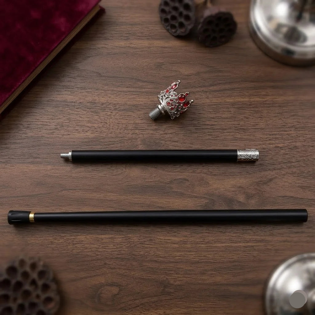 Steampunk Cane With Red And Silver Crown lux