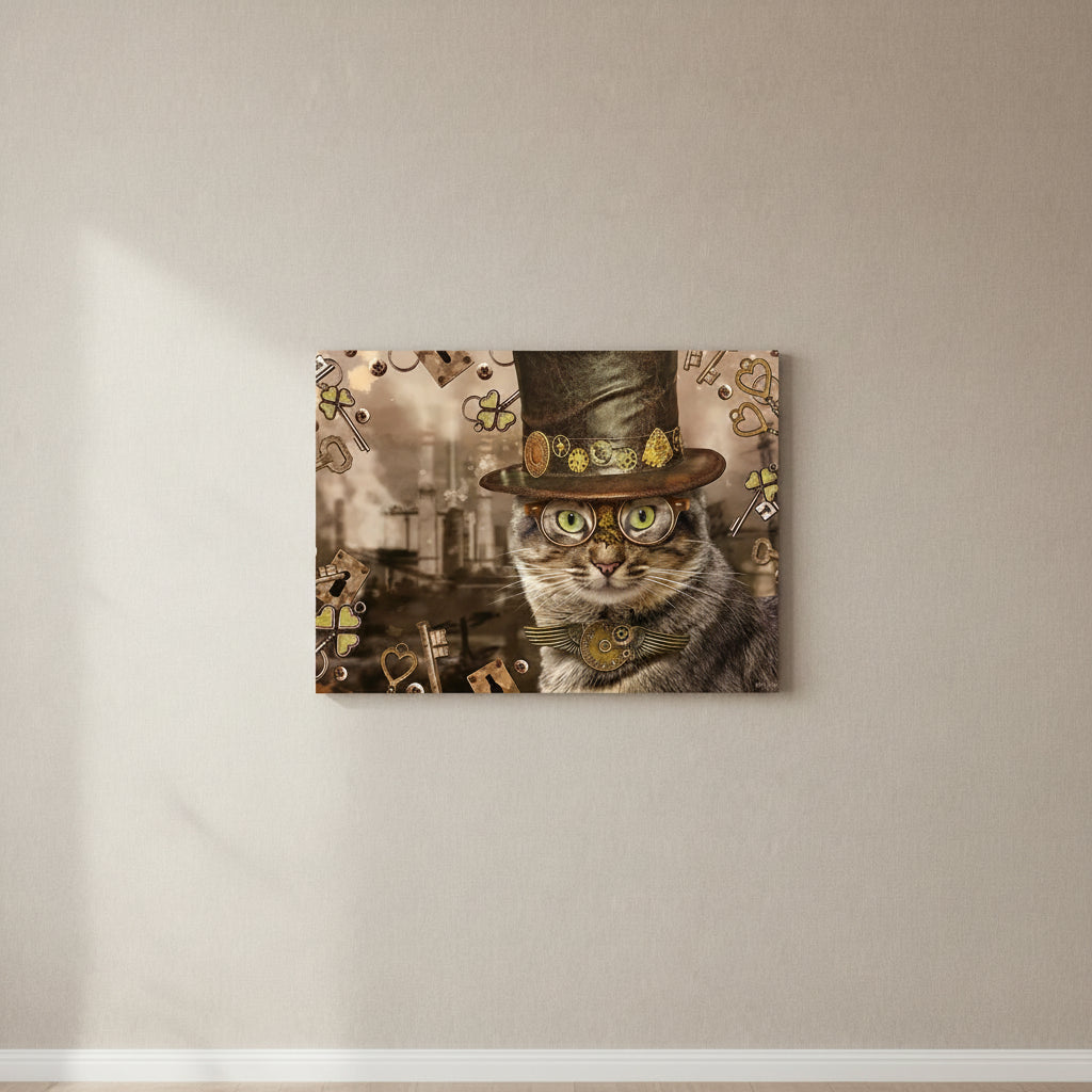 Steampunk Cat Clock Wall Art