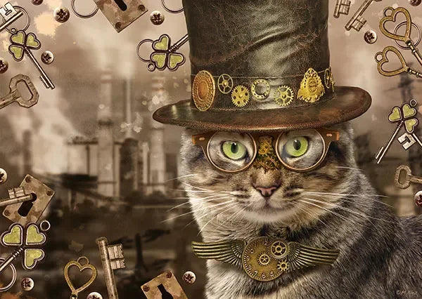 Steampunk Cat Clock Wall Art