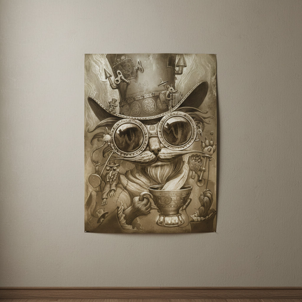 Steampunk Cat Wall Art Poster fashion