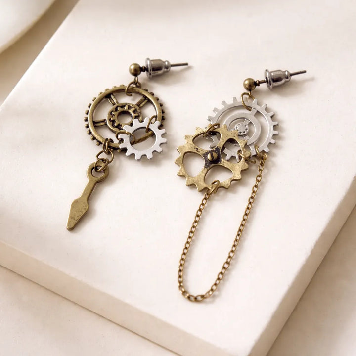 Steampunk Chain Gear Earrings
