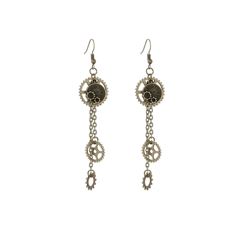 Steampunk Chain Pendant Gear Earrings chic