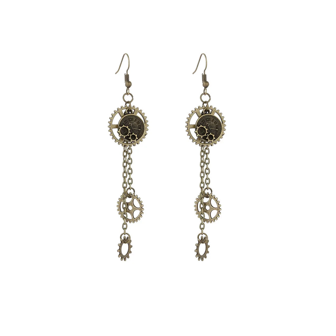 Steampunk Chain Pendant Gear Earrings chic
