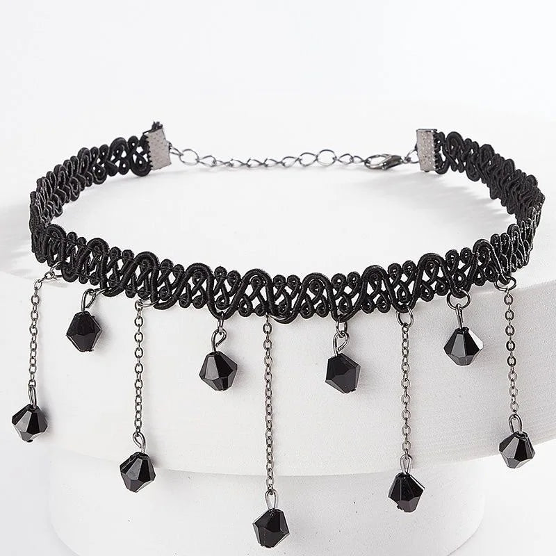 Steampunk Choker Necklace With Dangling Pearls