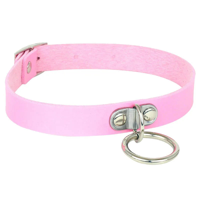 Steampunk Choker Necklace with Buckle Pink