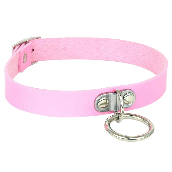 Steampunk Choker Necklace with Buckle Pink
