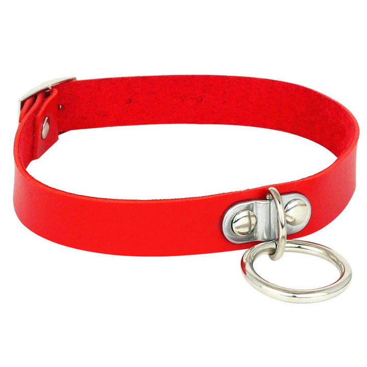 Steampunk Choker Necklace with Buckle Red