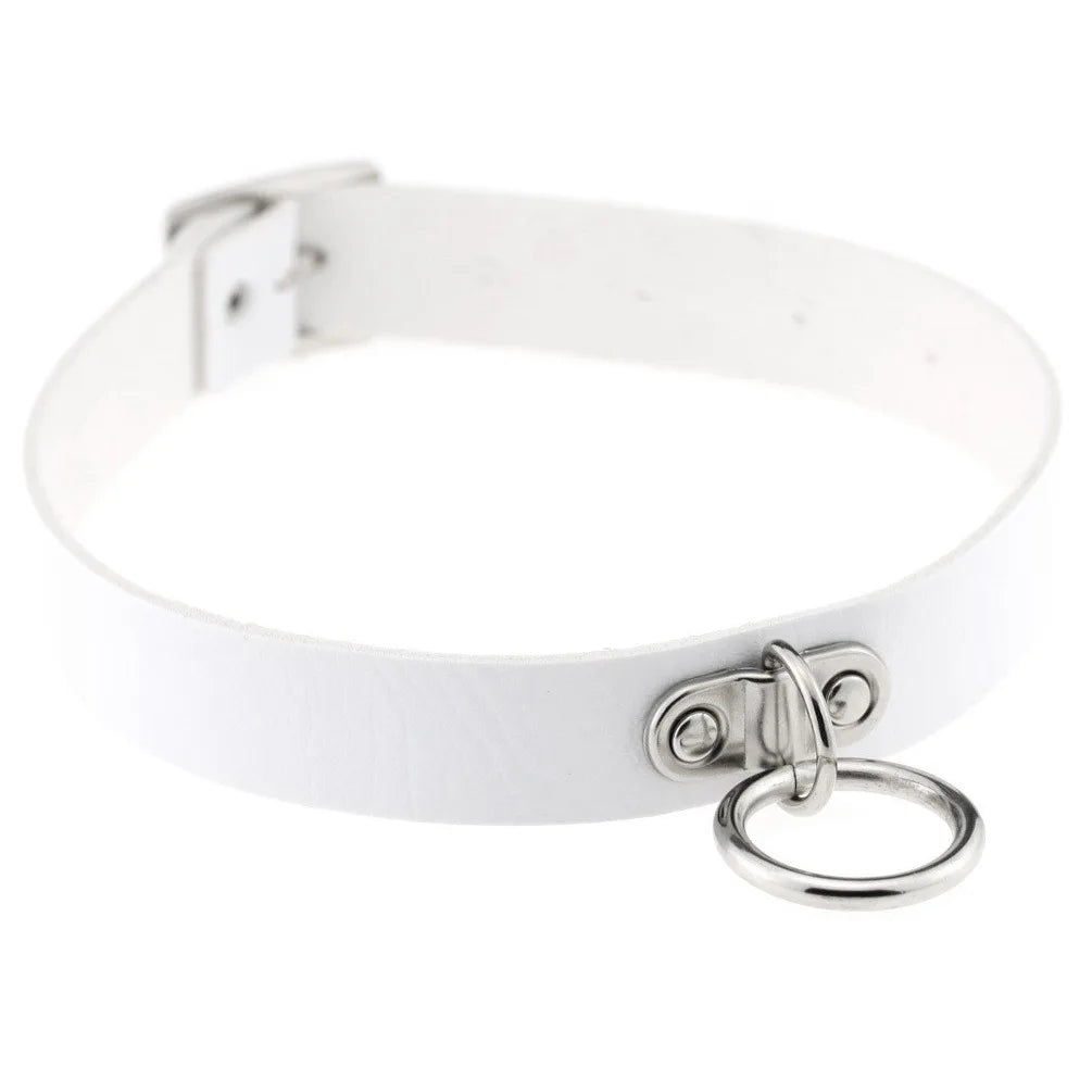 Steampunk Choker Necklace with Buckle White