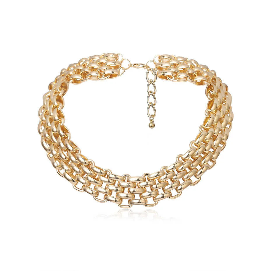 Steampunk Choker Necklace with Thick Chains Gold