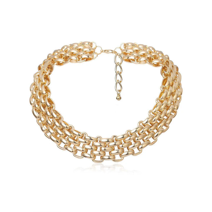 Steampunk Choker Necklace with Thick Chains Gold