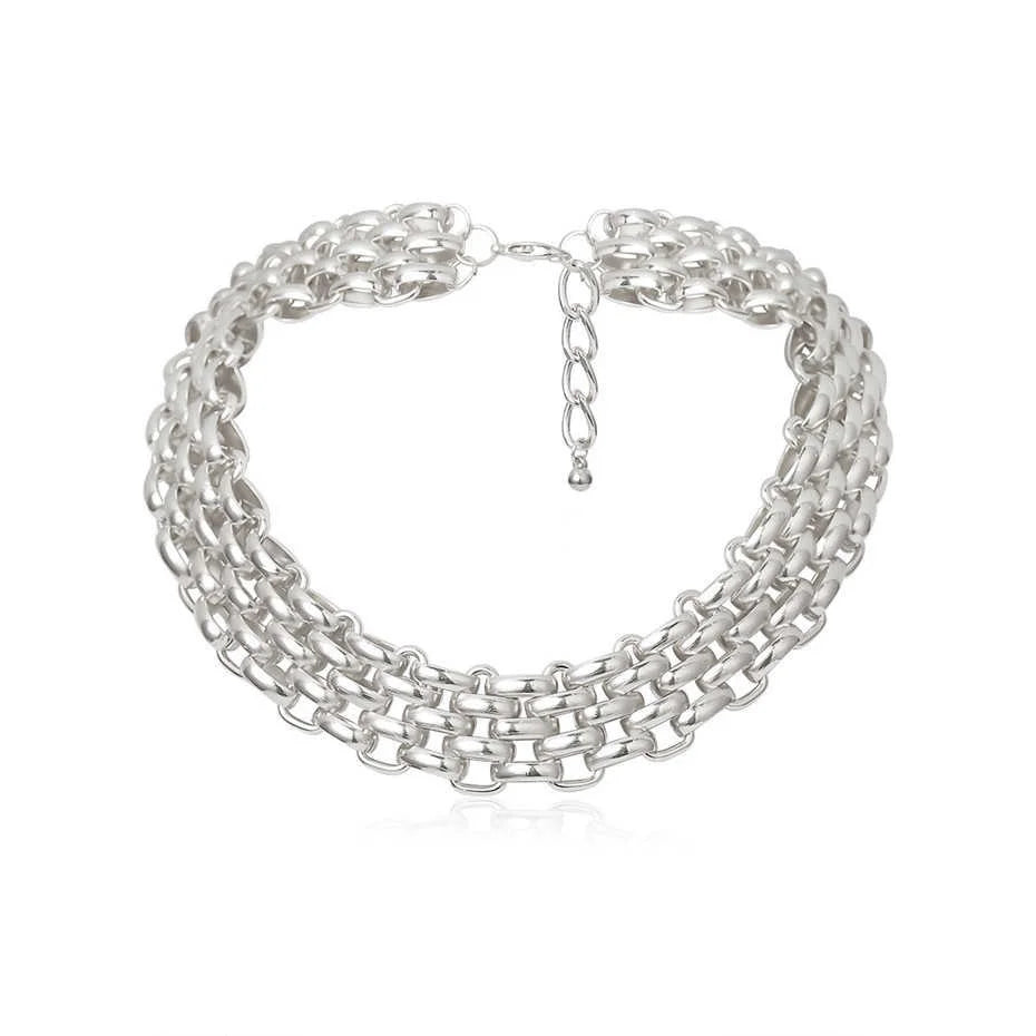 Steampunk Choker Necklace with Thick Chains Silver