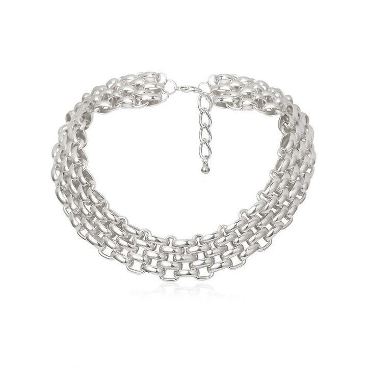 Steampunk Choker Necklace with Thick Chains Silver