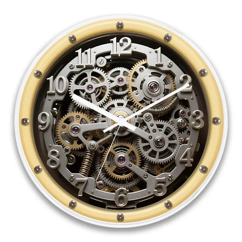 Steampunk Clock Insustrial Gears White