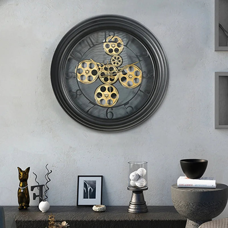 Steampunk Clock with Gold Gears Black