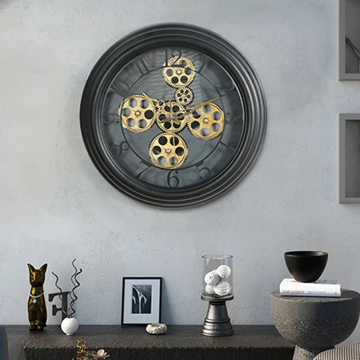 Steampunk Clock with Gold Gears Black