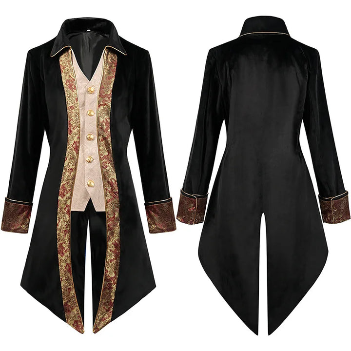 Steampunk Coat Gold Patterns Black