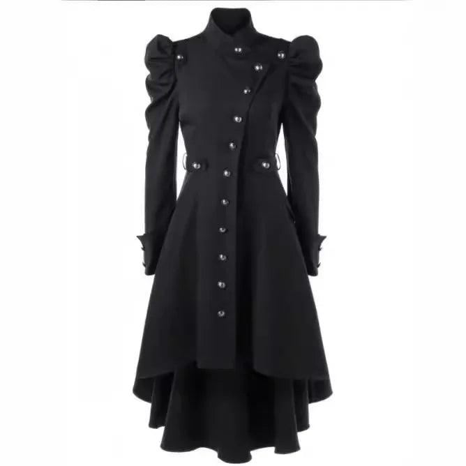 Steampunk Coat Puffed Sleeves Black