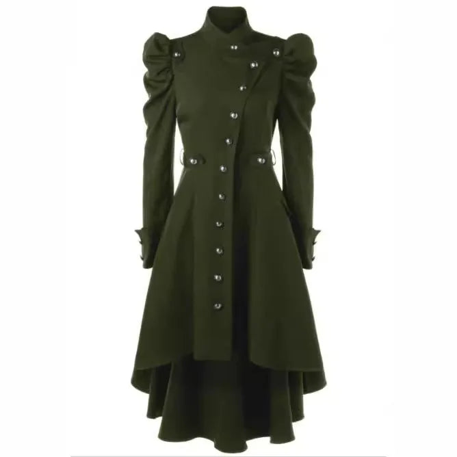 Steampunk Coat Puffed Sleeves Green