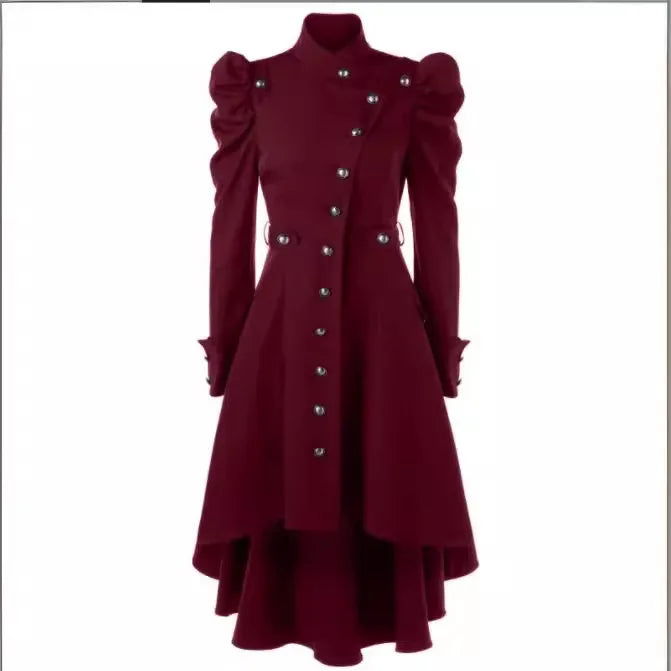 Steampunk Coat Puffed Sleeves Red