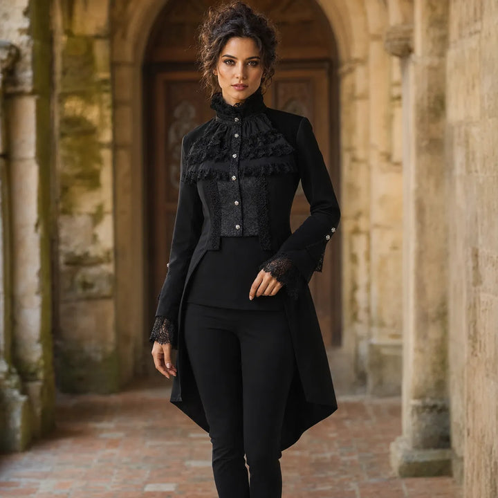 Steampunk Coat With High Collar and Ruffles