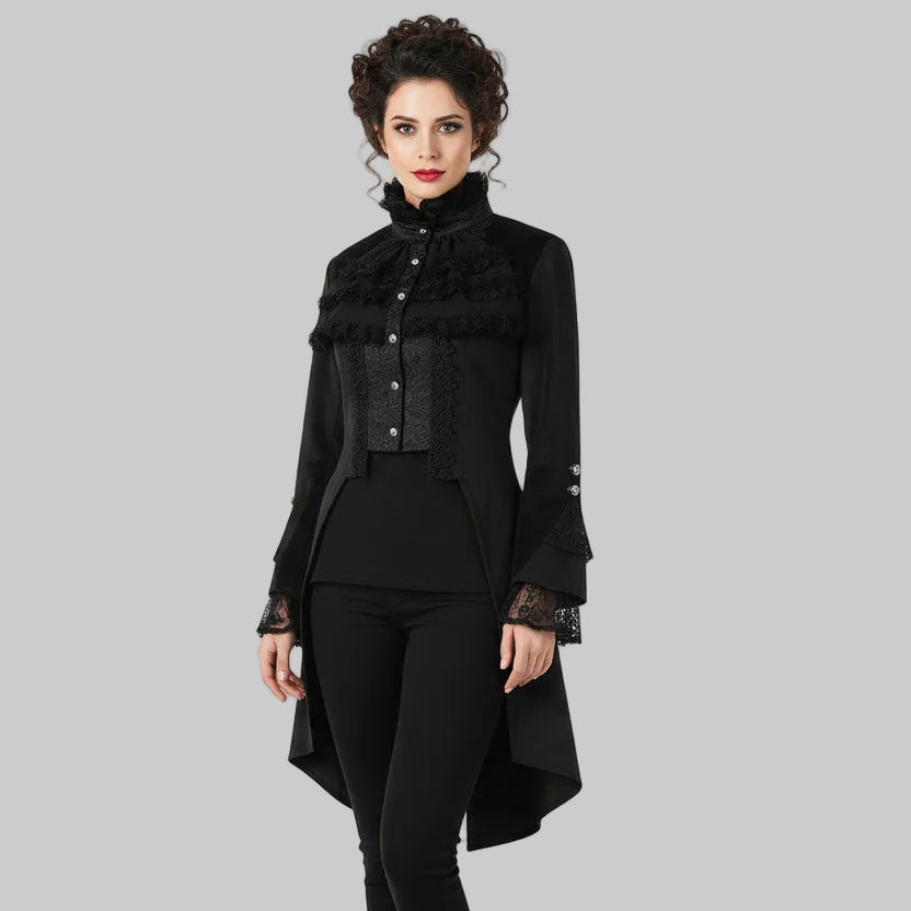 Steampunk Coat With High Collar and Ruffles